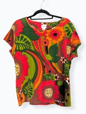 Chicos vintage 90's trippy psychedelic floral multicolor boxy tee W's 3  M/L